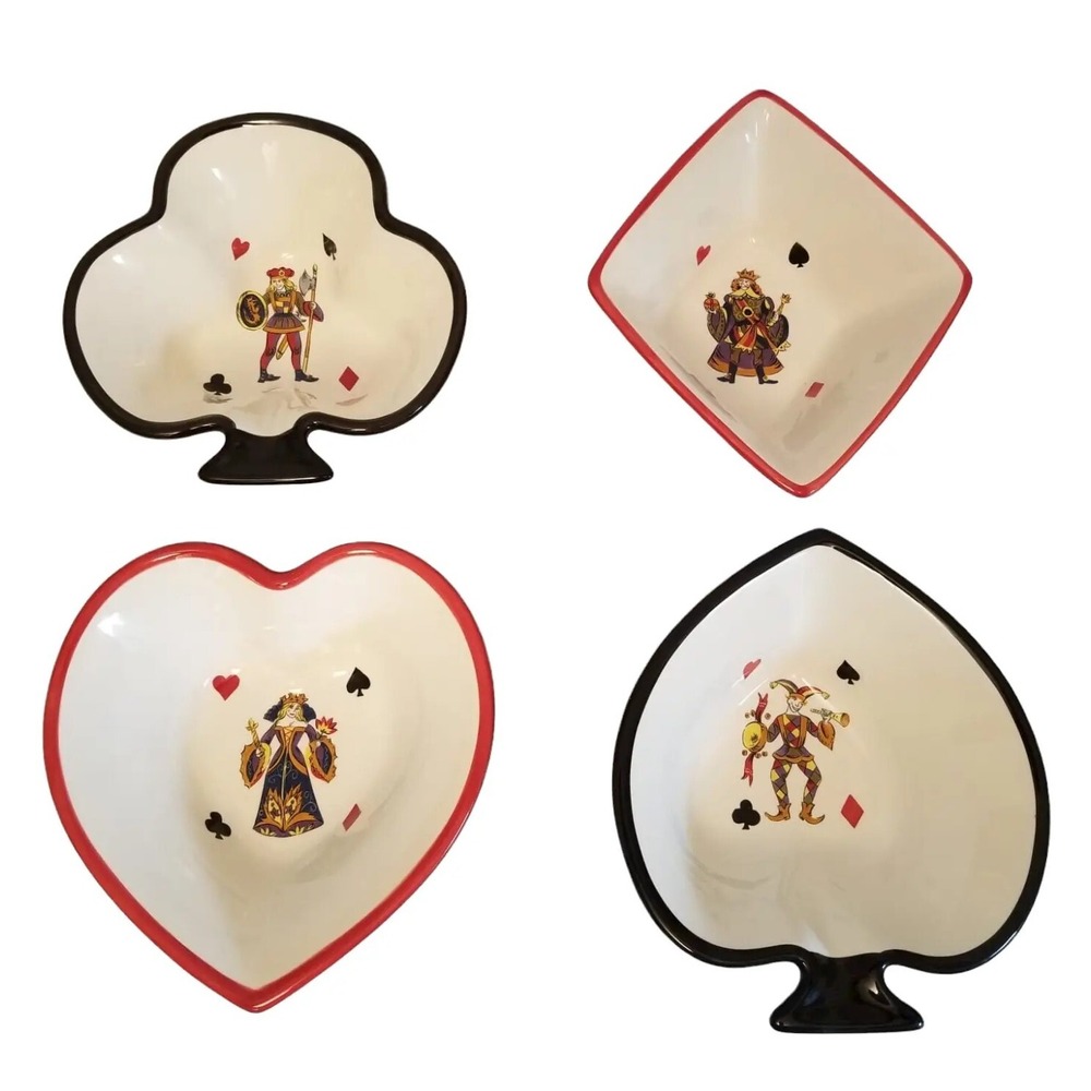 King of Hearts Tabletops Gallery Playing Cards Ceramic Snack Plates Set of 4